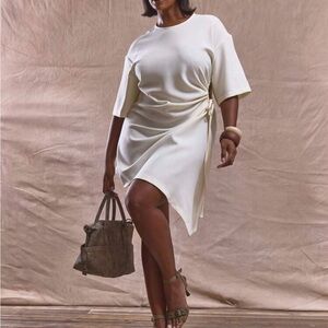 Elegant Cream Side-Tie Asymmetric Dress